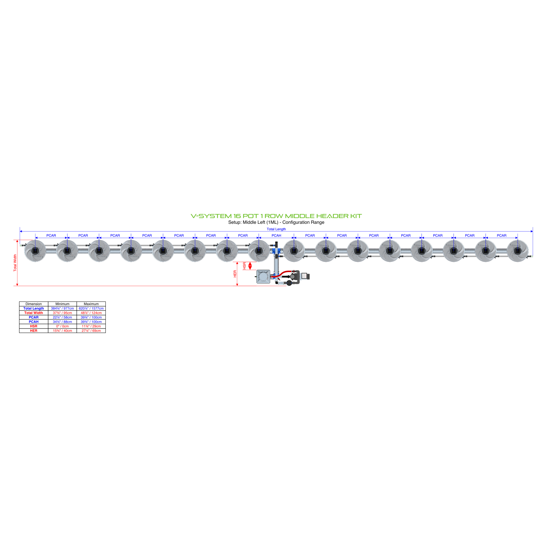 V-SYSTEM 16 Pot 1 Row Kit