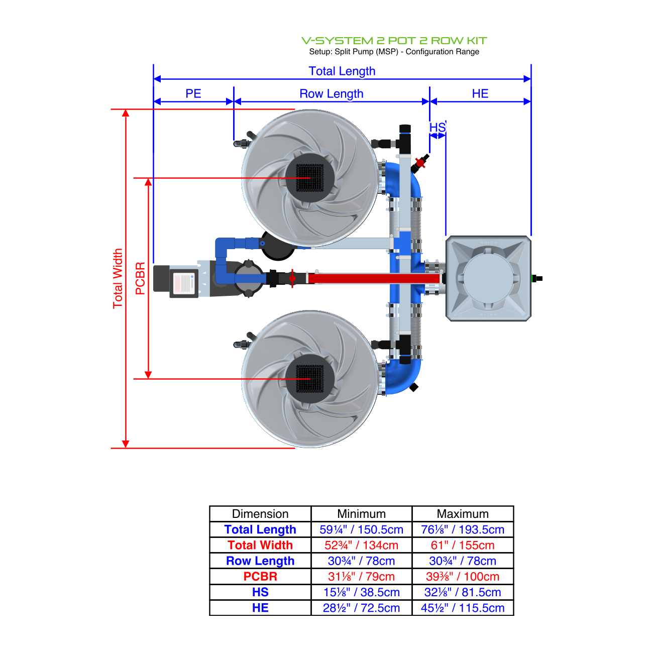 V-SYSTEM 2 Pot 2 Row Kit