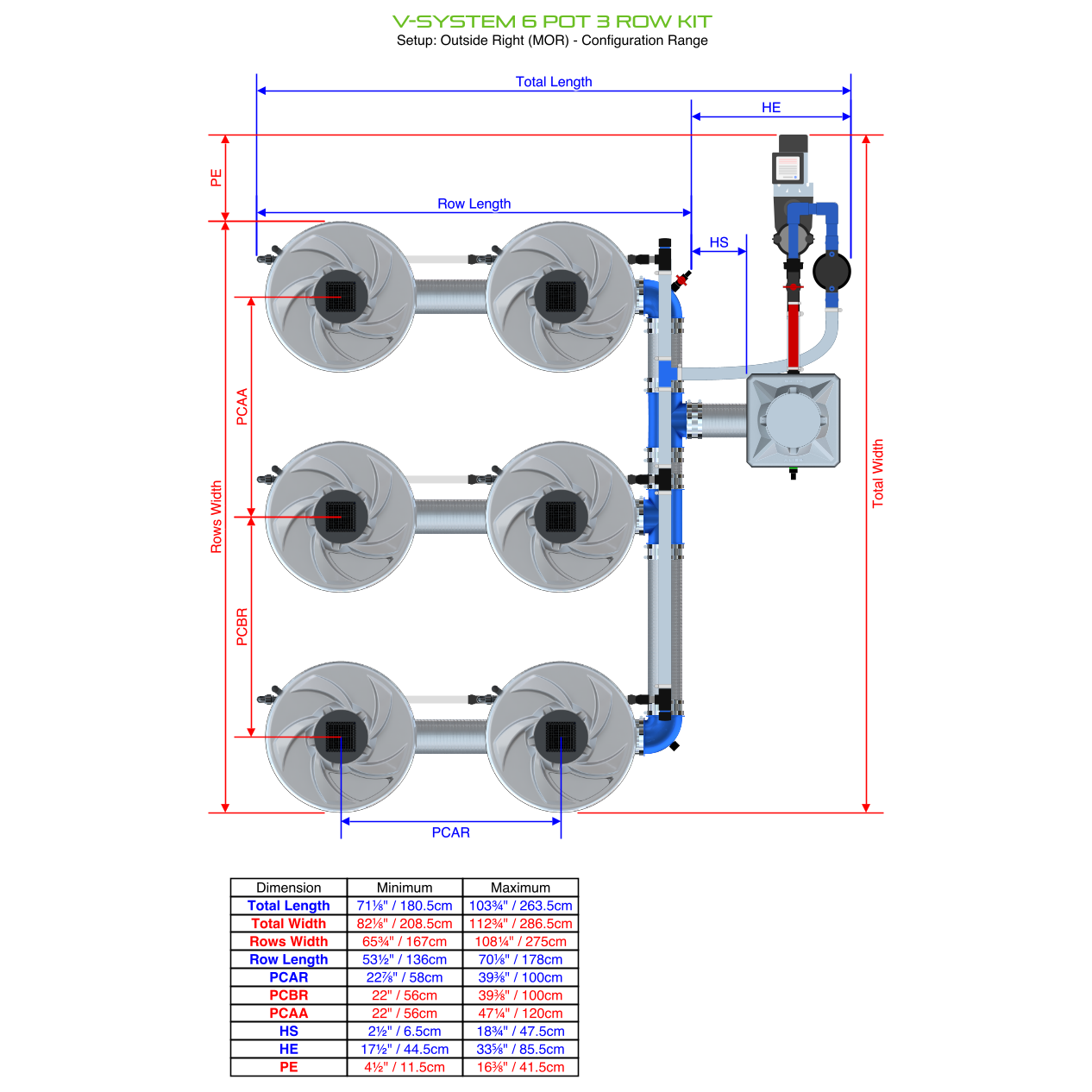 V-SYSTEM 6 Pot 3 Row Kit