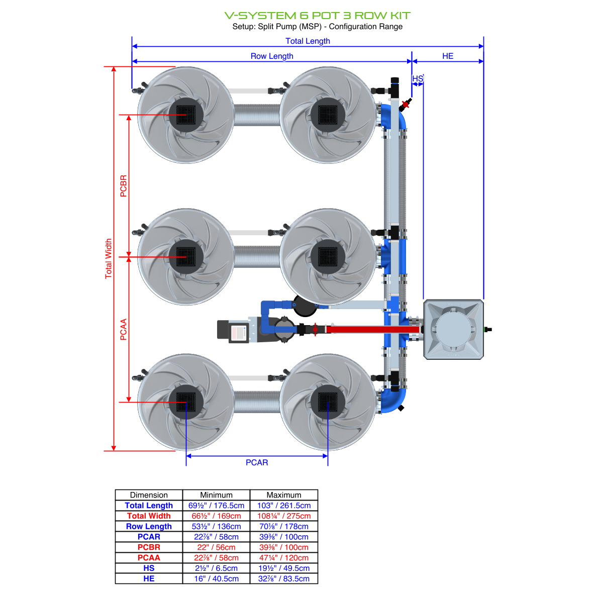 V-SYSTEM 6 Pot 3 Row Kit