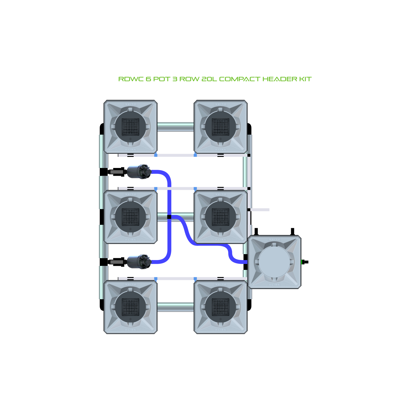 RDWC 6 Pot 3 Row Kit