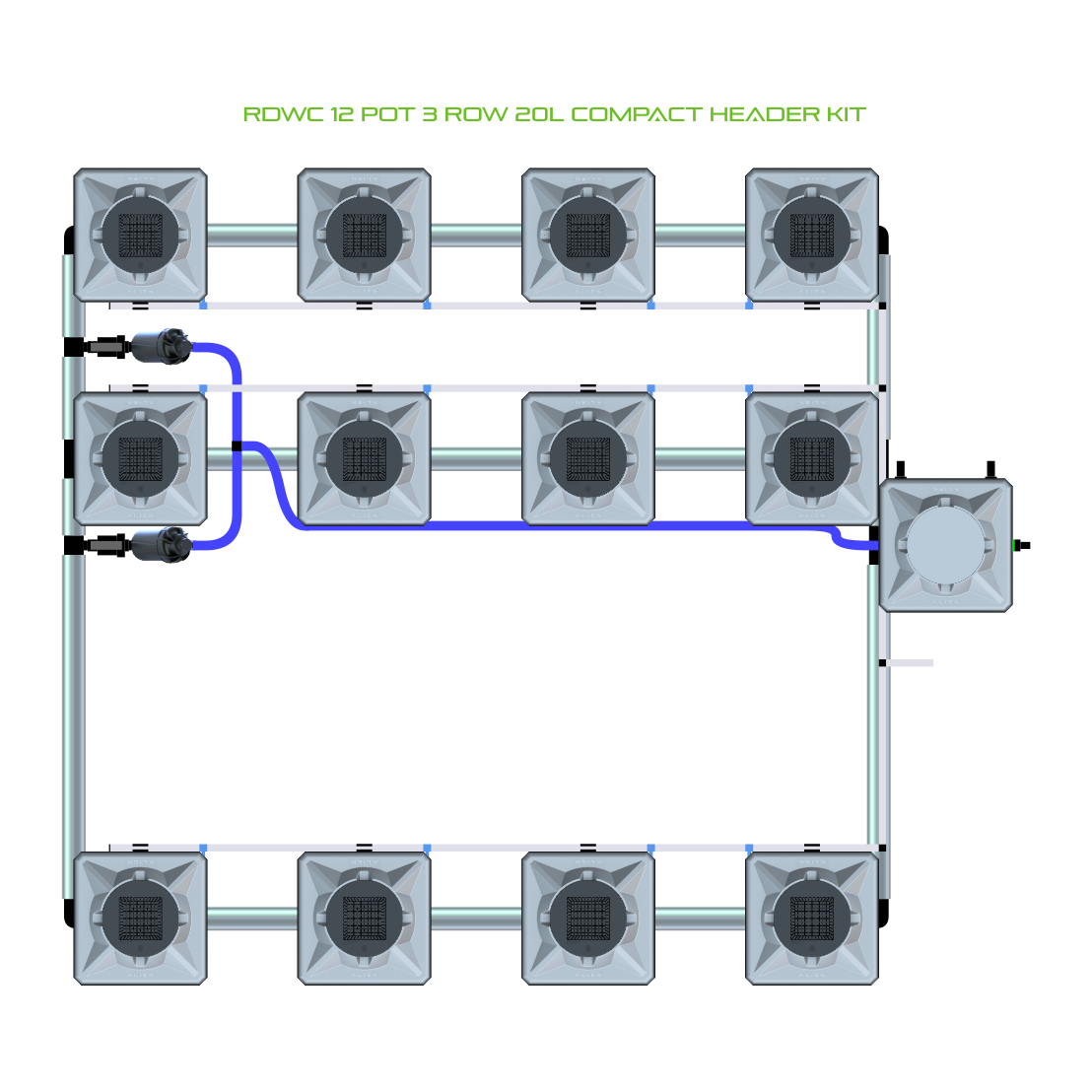 RDWC 12 Pot 3 Row Kit