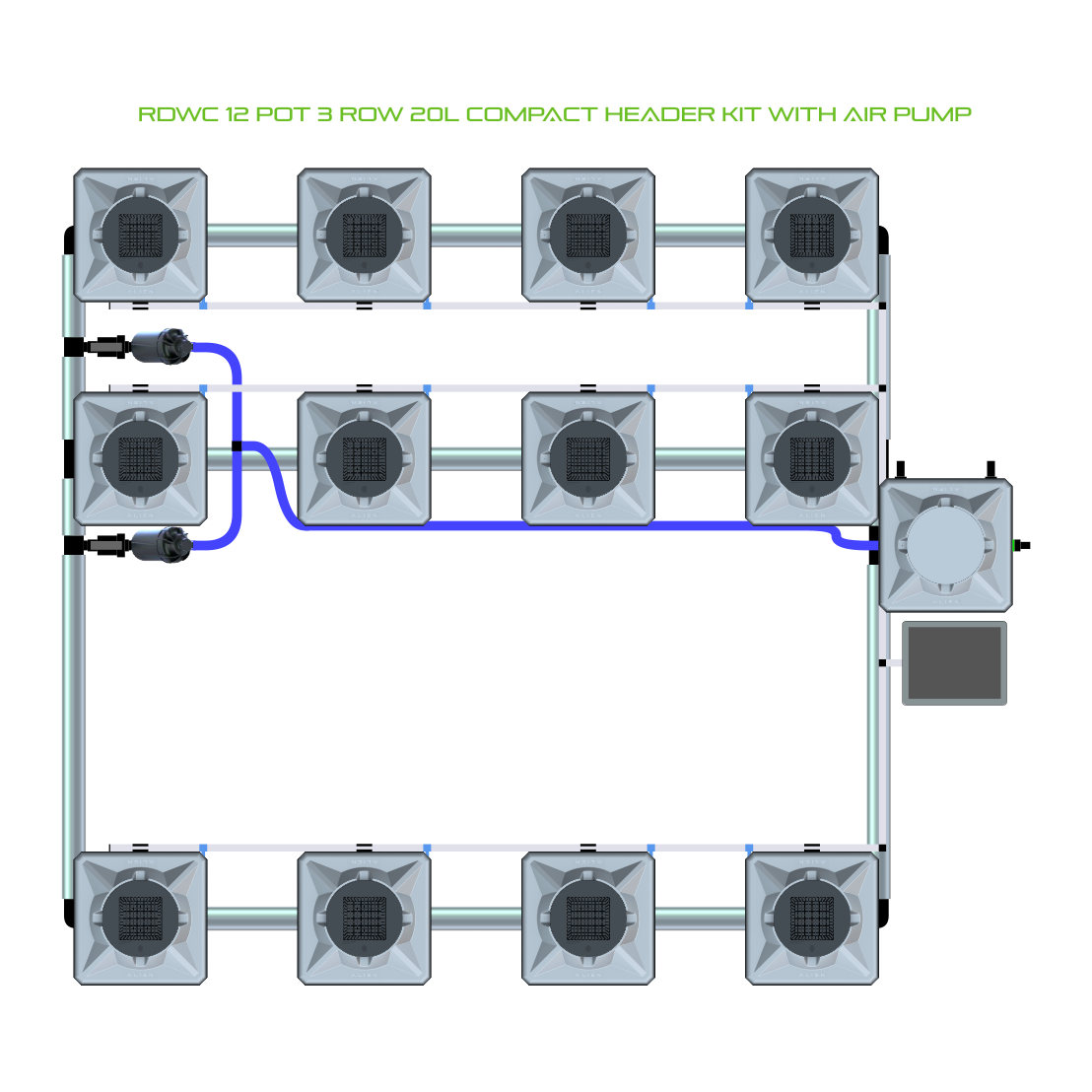RDWC 12 Pot 3 Row Kit