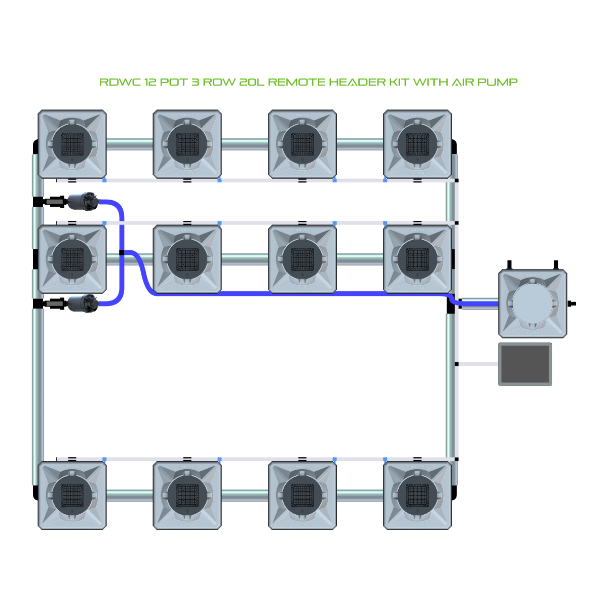 RDWC 12 Pot 3 Row Kit
