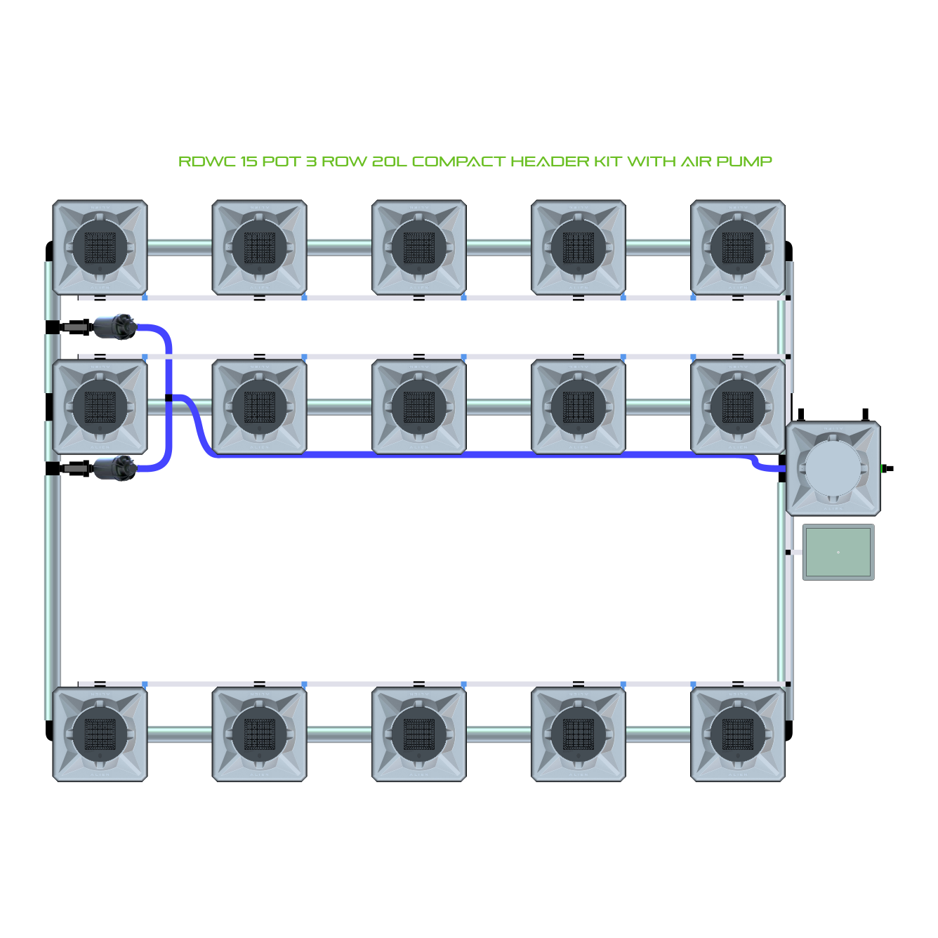RDWC 15 Pot 3 Row Kit