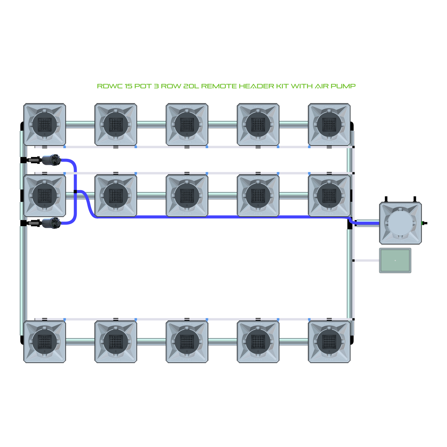 RDWC 15 Pot 3 Row Kit