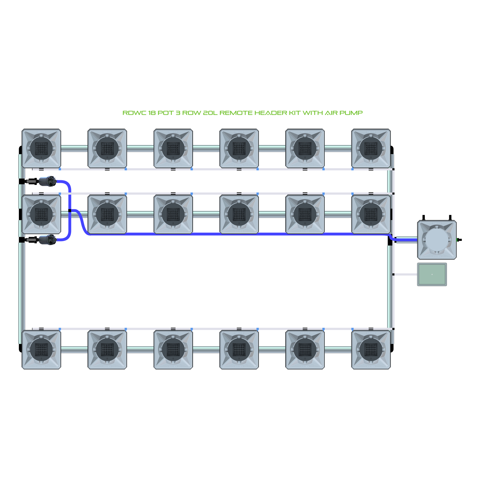 RDWC 18 Pot 3 Row Kit