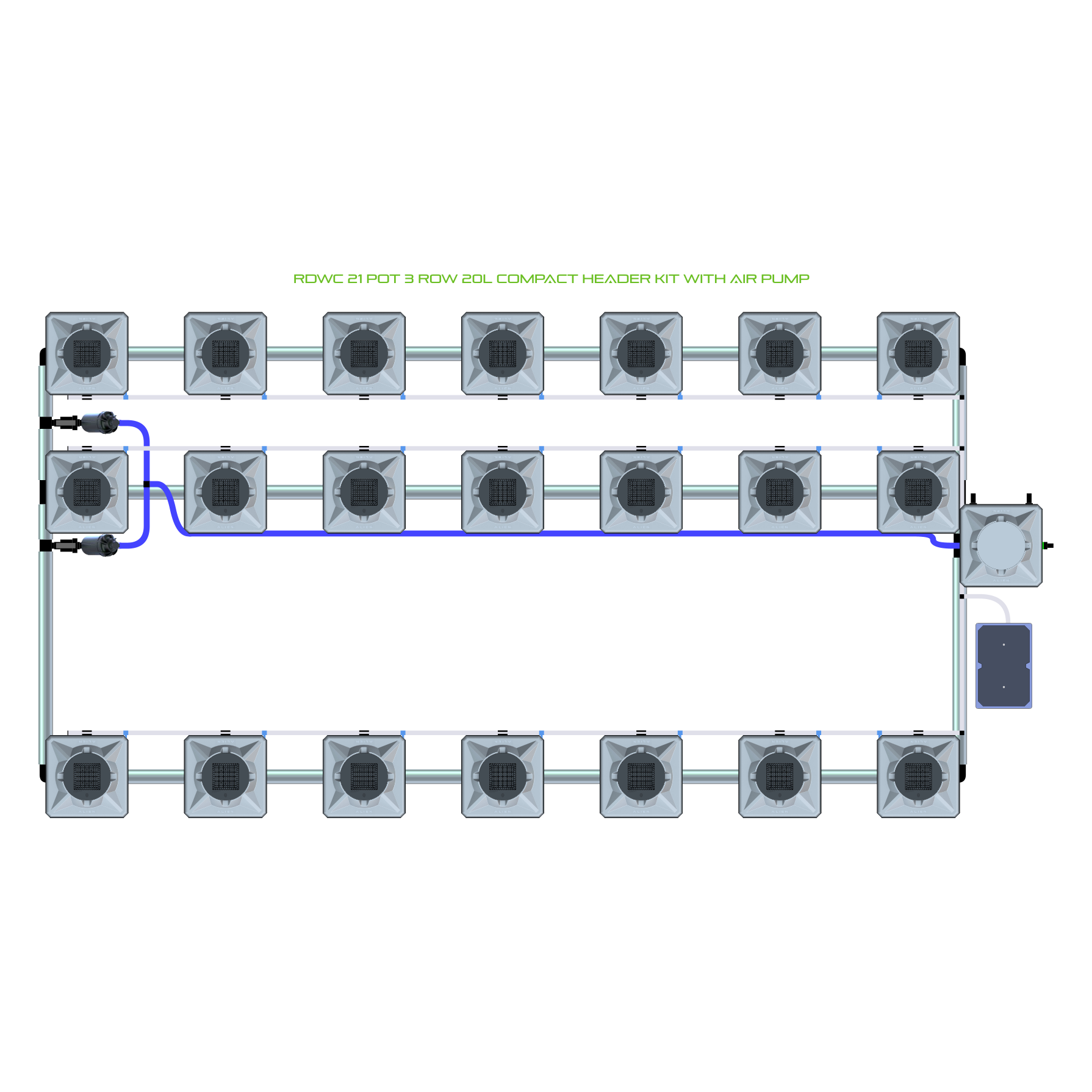 RDWC 21 Pot 3 Row Kit