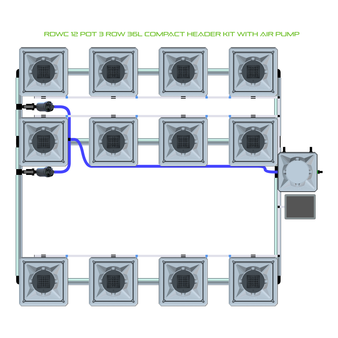 RDWC 12 Pot 3 Row Kit