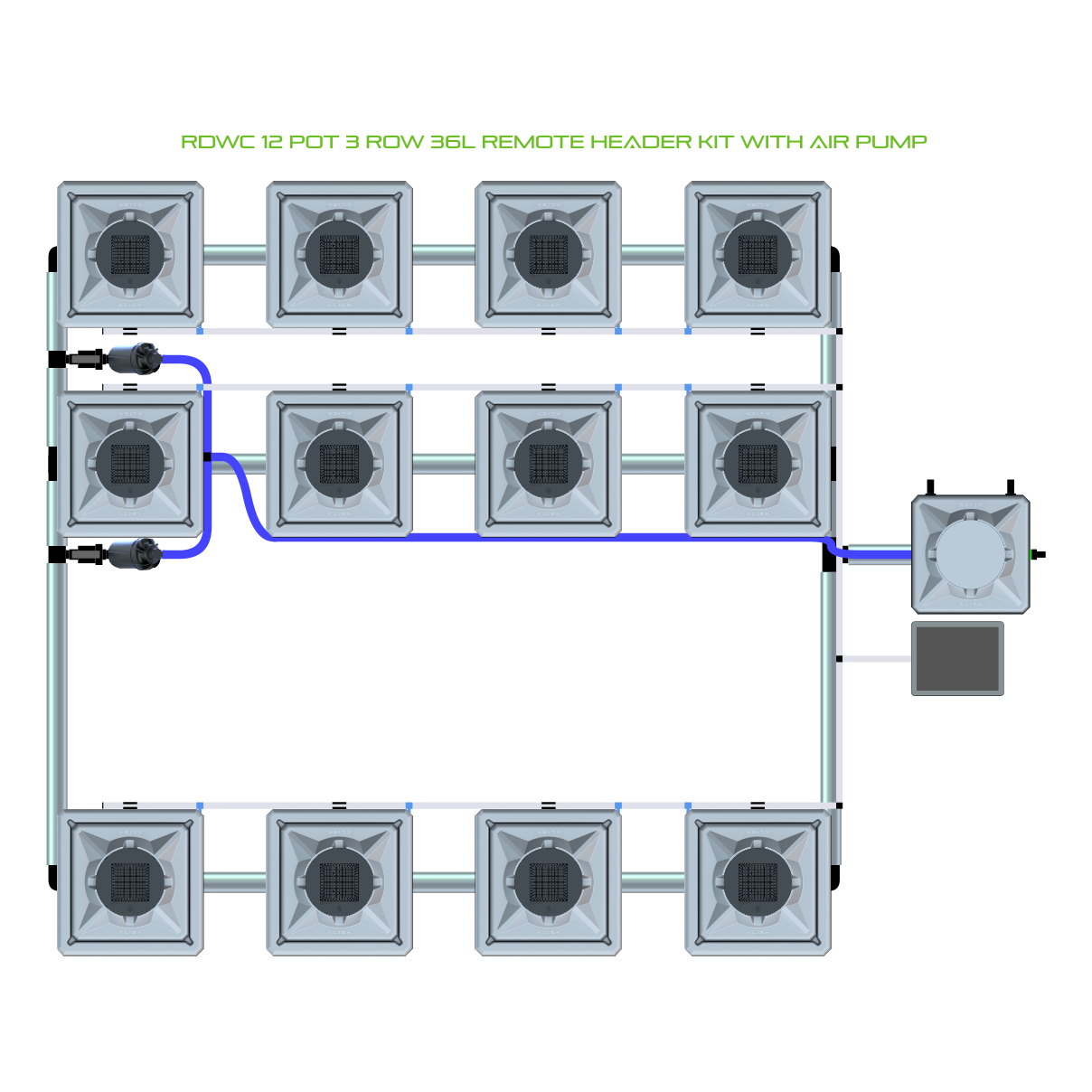 RDWC 12 Pot 3 Row Kit