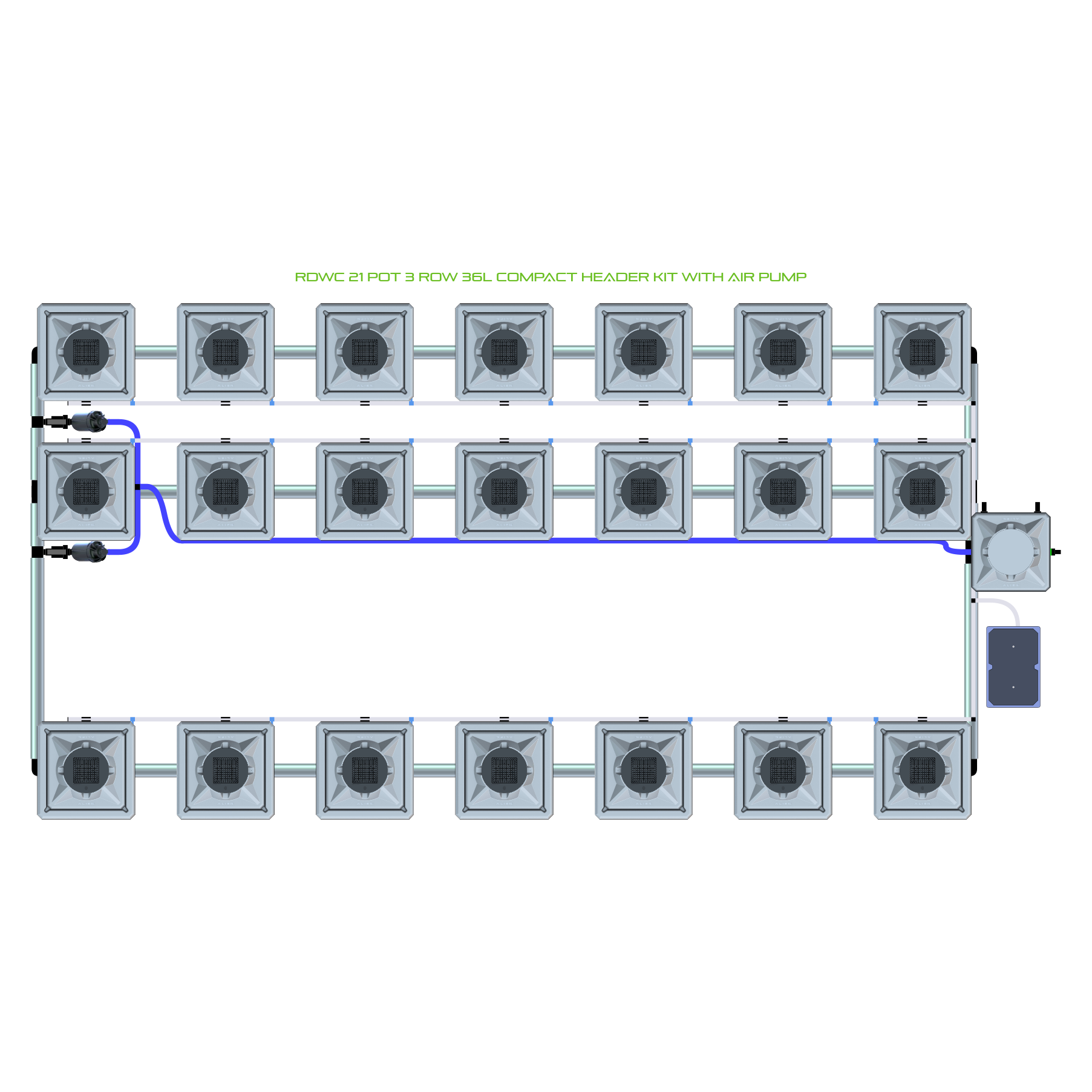 RDWC 21 Pot 3 Row Kit
