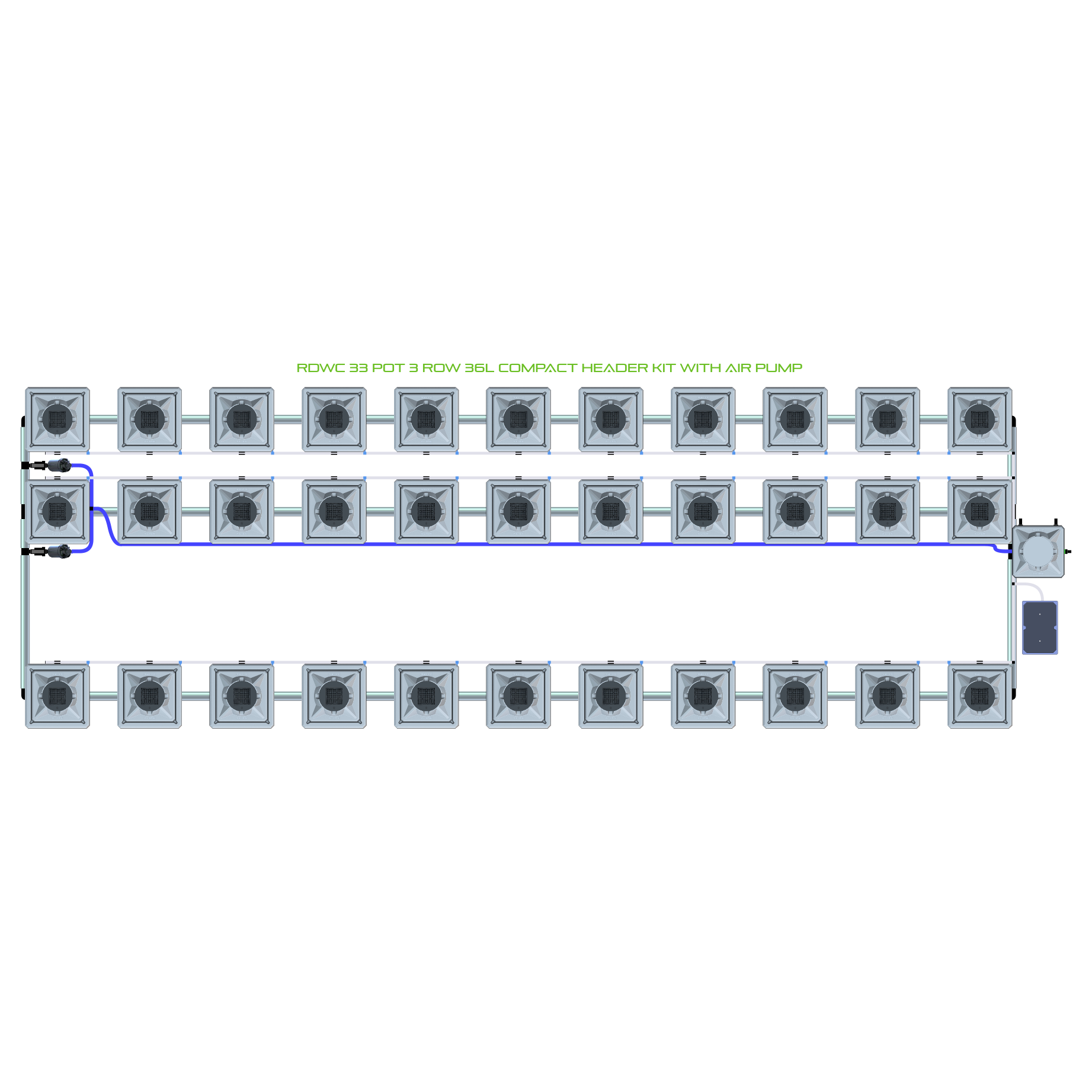 RDWC 33 Pot 3 Row Kit