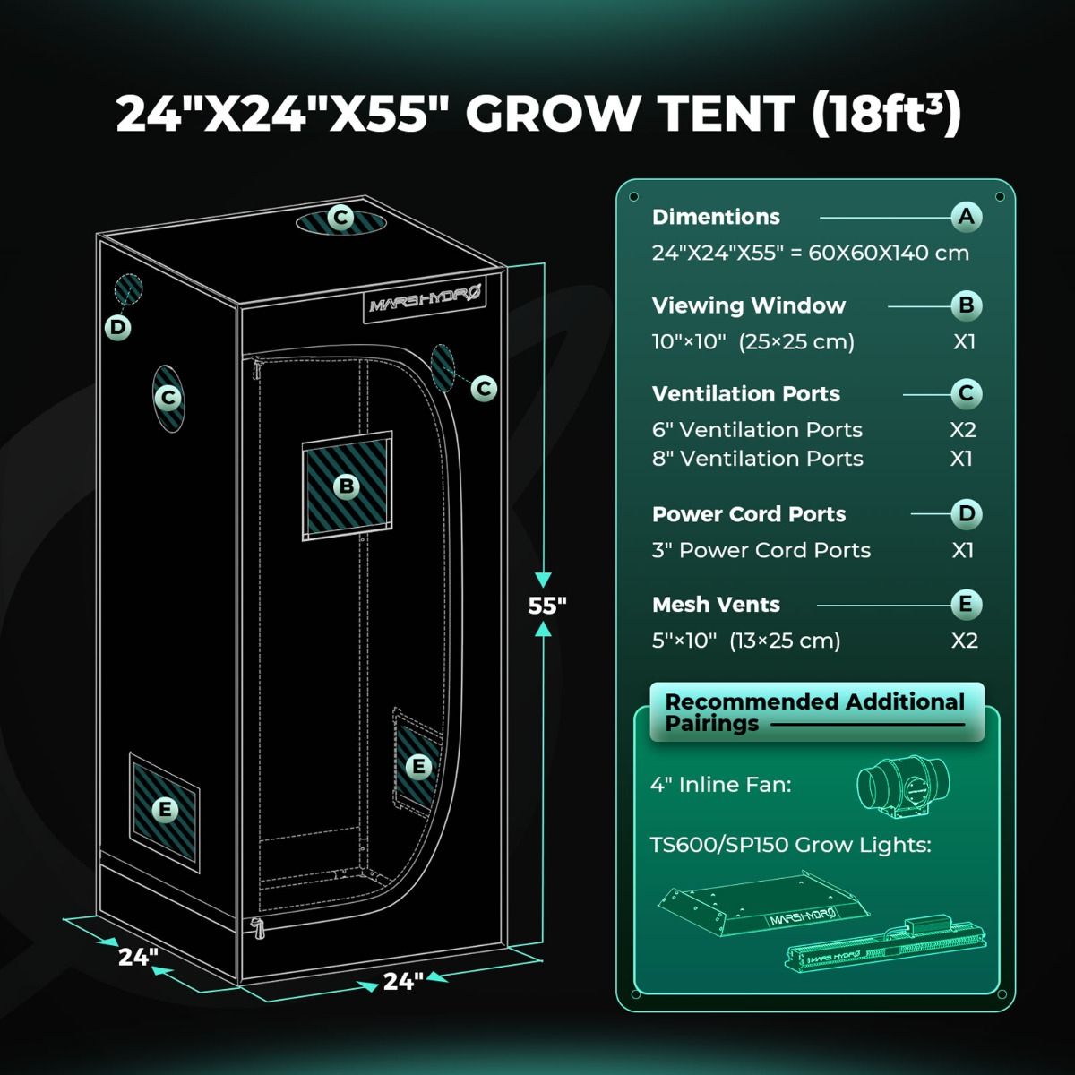 Mars Hydro 2' x 2' Grow Tent Kit with TS 600 LED Grow Light