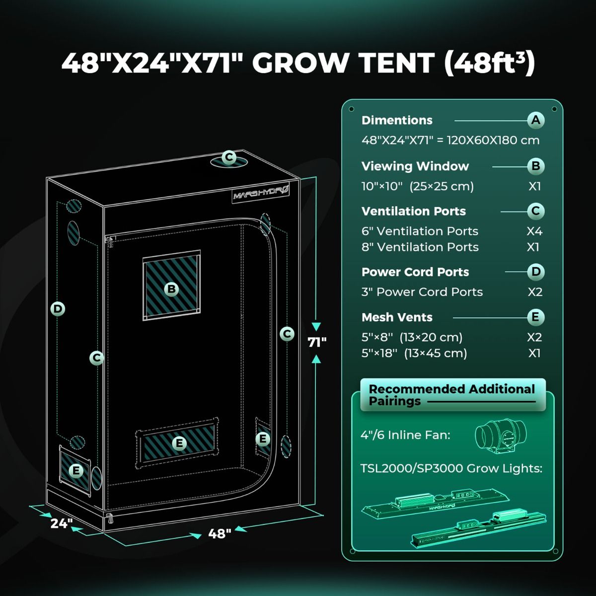 Mars Hydro 2' x 4' Grow Tent Kit with TSL 2000 LED Grow Light