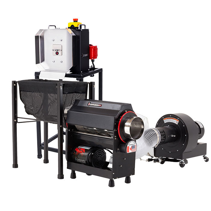 CenturionPro TableTop Trimming Machine and Bucking Machine bundle on work surface with precision blades and controls