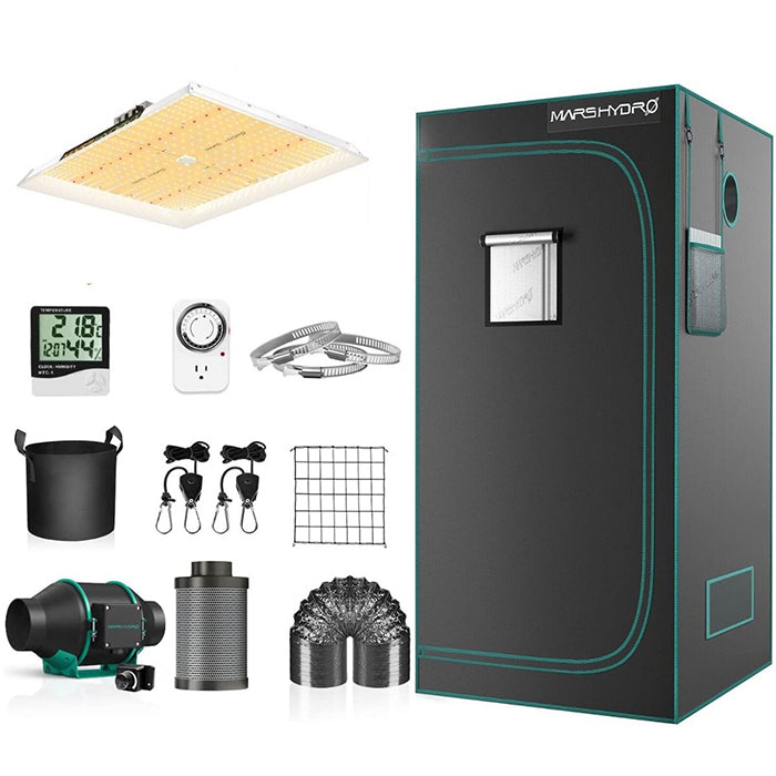 Mars Hydro 4x4 TSW 2000 LED Grow Tent Kit with full equipment inside